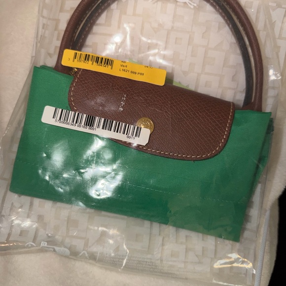 Longchamp Le Pilage Small Green Tote with Brown Details - Picture 5 of 6
